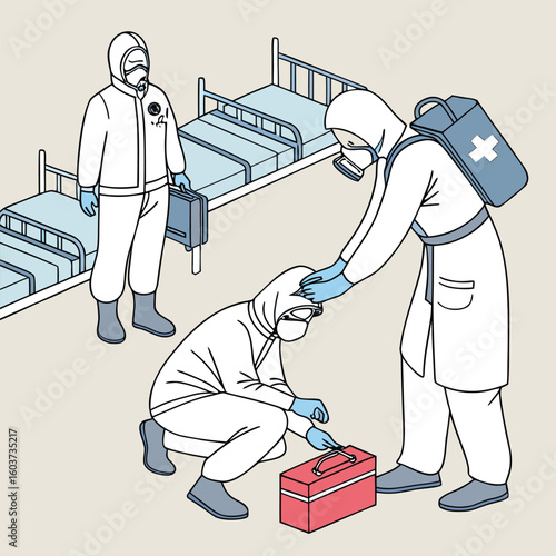 Medical team in hazmat suits fighting virus outbreak generated by ai