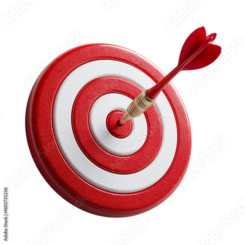 A dartboard with a red dart perfectly hitting the center, symbolizing precision and success in achieving goals.,transparent png