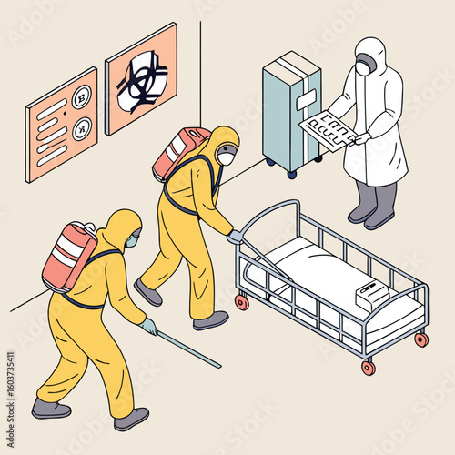 Medical team in hazmat suits fighting virus outbreak generated by ai