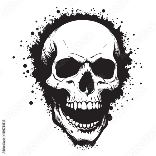 Black ink splatter skull white