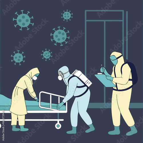 Medical team in hazmat suits fighting virus outbreak generated by ai
