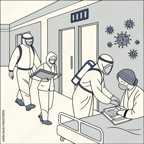 Medical team in hazmat suits fighting virus outbreak generated by ai