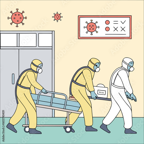 Medical team in hazmat suits fighting virus outbreak generated by ai