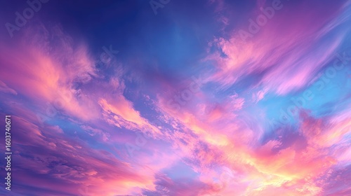 Fototapeta Naklejka Na Ścianę i Meble -  Vibrant cloudscapes paint a pastel sunset sky.