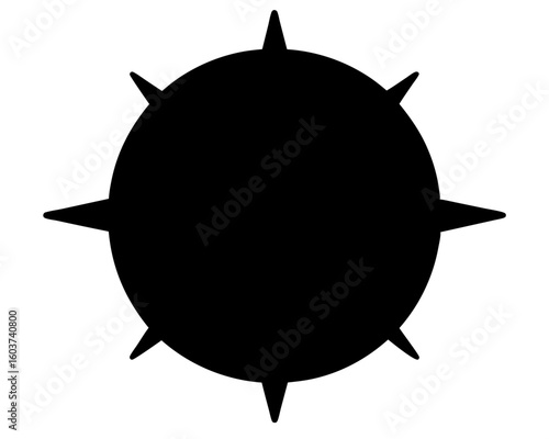 Black spiked sphere, a graphic illustration of a spiky ball shape