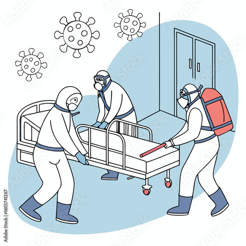 Medical team in hazmat suits fighting virus outbreak generated by ai