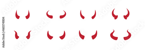 Devil horn Vector icon red Template design. Demon satan horns symbol