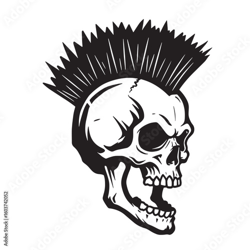 Fierce skull with spiky mohawk punk rock