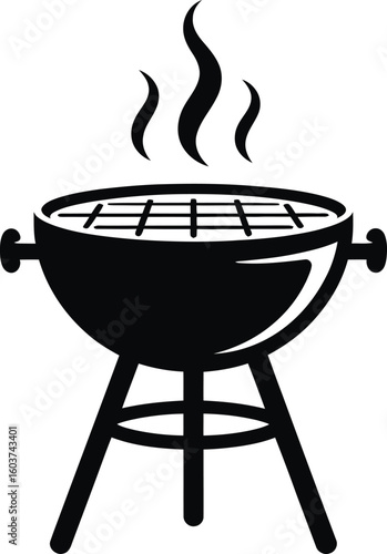 Black and White Grill Icon with Smoke Perfect for Summer Cookouts and Barbecue Designs Simple Vector Illustration for Outdoor Cooking and Grilling Themes Isolated on