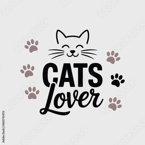 Cute cat face with paws and text Cats Lover cat lover