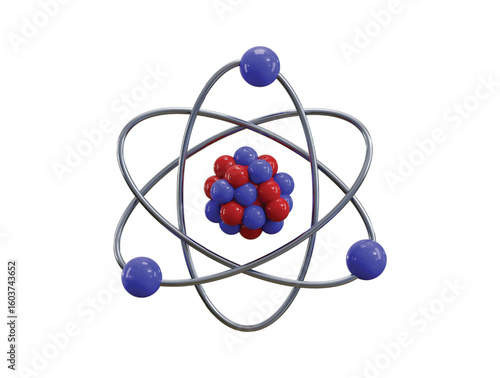 Atom icon 3d render concept of orbital electrons nuclear energy, scientific research, molecular chemistry, physics science atom icon vector illustration