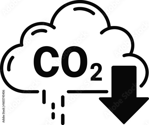 Carbon dioxide emissions reduction icon with downward arrow