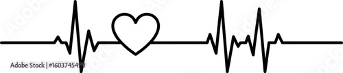 A simple black and white line drawing of a heart beat with a heart in the center of the image