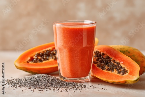 Wallpaper Mural Papaya smoothie in glass with slices and chia seeds Torontodigital.ca
