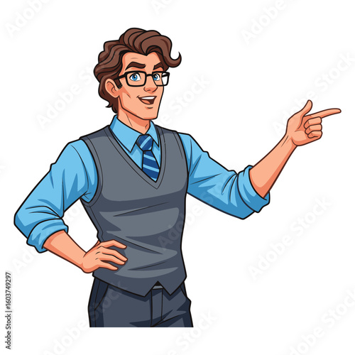 Confident Man Pointing Forward A Dynamic Illustration for Presentations and Marketing
