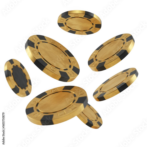 Gold poker chips isolated on transparent background