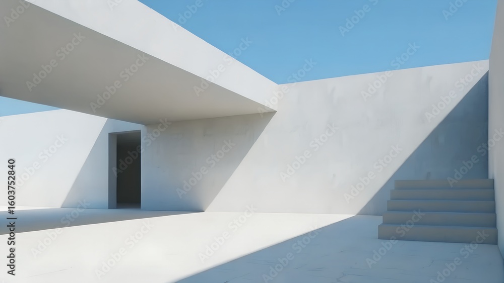 Obraz premium 3d render of Home Structure – modern architecture with empty cement floor, Abstract, Conceptual, Clean Lines, Modern Entrance