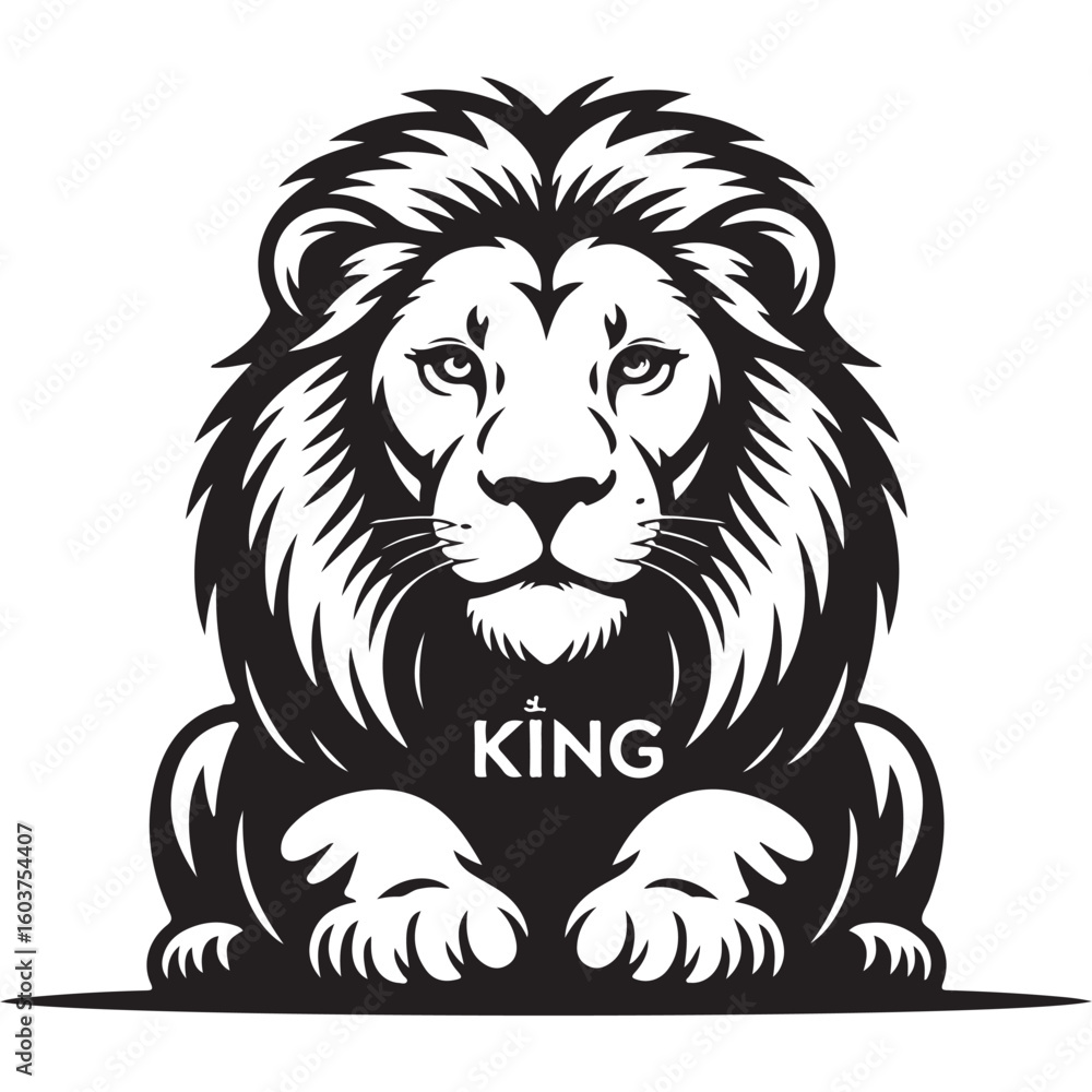 Obraz premium Lion head vector illustration of a wild feline mascot with tribal tattoo style showing power and nature in black silhouette art