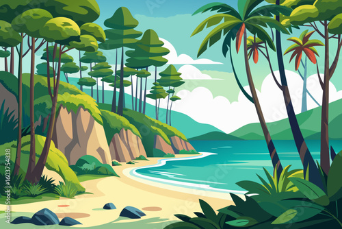 coastal forest vector art illustration
