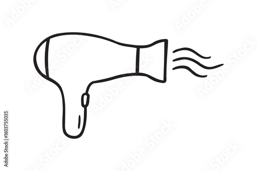 Hairdryer icon, hair dryer or fan doodle hand drawn icon. Outline line drawing clipart symbol