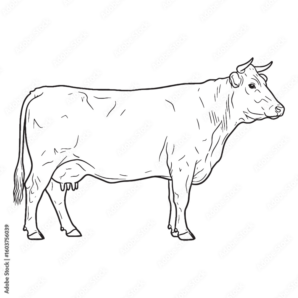 Obraz premium Milking Animal Body Anatomy Sketch - Cow vector - Cow Line art - Cow Drawing - Vector Lineart of Cow - cow icon - outline of cow