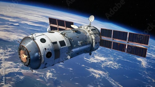 Wallpaper Mural Spacecraft orbiting Earth, showing solar panels and docking port Torontodigital.ca