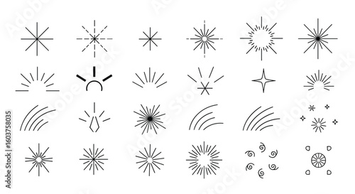 A diverse collection of starburst and bursting effect icons for design and graphics applications