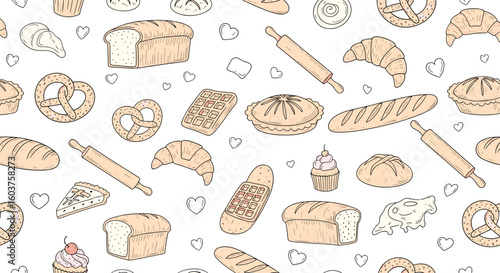 A delightful assortment of freshly baked bread and pastries scattered across a crisp white background perfect for culinary themes and bakery promotions