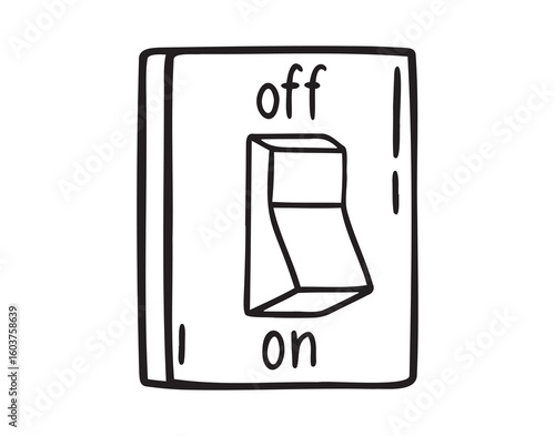 energy, turning off lights. Turn on and off the light switch retro vintage old icon doodle hand drawn. Outline line drawing clipart symbol