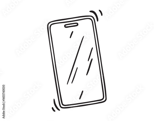 Hand drawn smartphone icon with shaking motion, minimalist phone sketch in doodle style