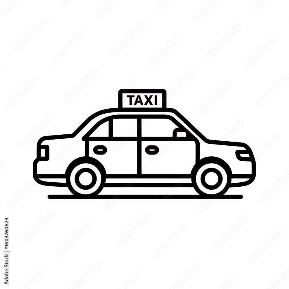 Obraz premium Simple line drawing illustration of a taxi cab with a sign on its roof, concept for urban transportation, taxi services and tourism promotion