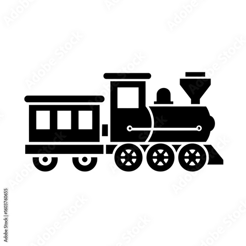 Silhouette image of a toy train with a carriage, concept for childhood transportation games, railroad-themed decorations and educational resources for children.