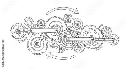 Intricate clockwork mechanism illustrating complex interconnected gears and cogs working together seamlessly in harmony