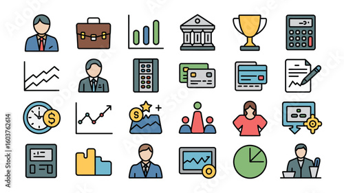 Collection of Colorful Line Icons Representing Business Finance Success Growth Banking Investment and More