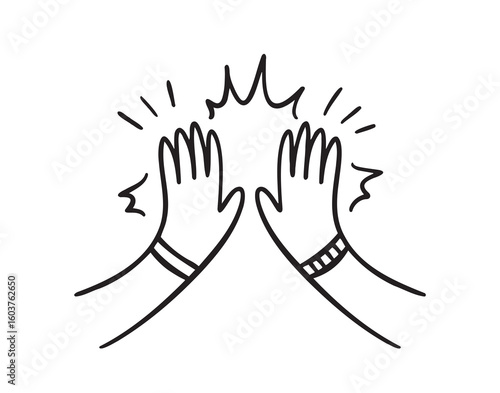 Hand drawn hands clapping high five gesture applause celebration greeting