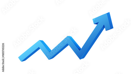 Blue arrow pointing up growth chart success business trend financial diagram progress upward direction graph 3d
