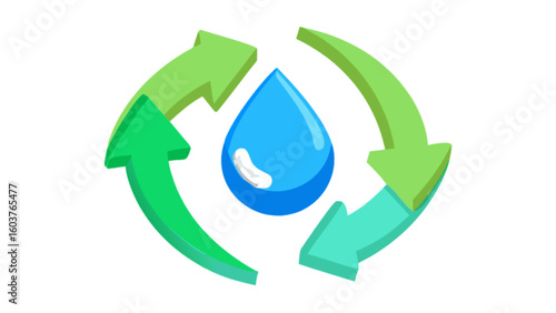 Water cycle diagram illustration showing conservation and reuse for environmental sustainability concept