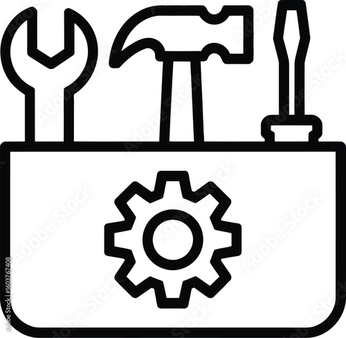 PrintToolbox icon set carpenter toolkit vector symbol hardware tool box sign in black filled and outlined style
