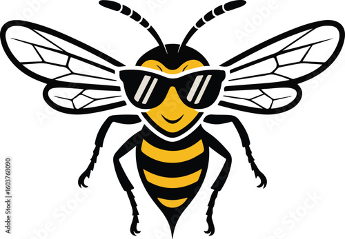 bee wearing sunglasses and smiling. Transparent png vector 