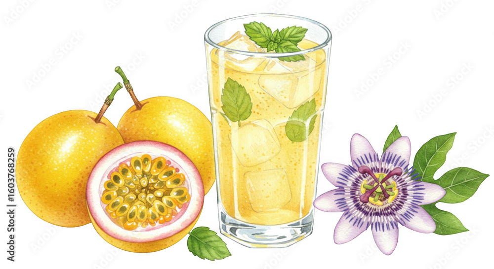 Fototapeta premium Passion fruit drink isolated on transparent background