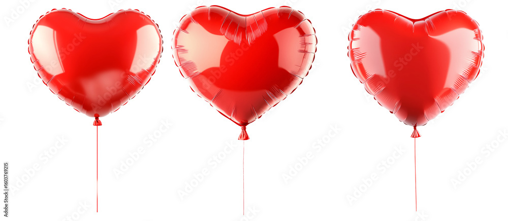 Obraz premium A glossy red heart-shaped foil balloon isolated on white transparent background, symbolizing love, romance and celebration of Valentine Day
