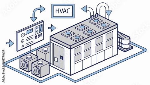 HVAC System Illustration: Vector of Industrial Climate Control Technology for Websites and Digital Media