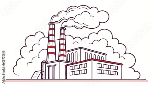 Industrial Plant Silhouette Vector Illustration Depicting Pollution and Environmental Concerns