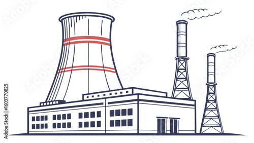 Industrial Power Plant Vector Illustration for Energy Production and Environmental Themes