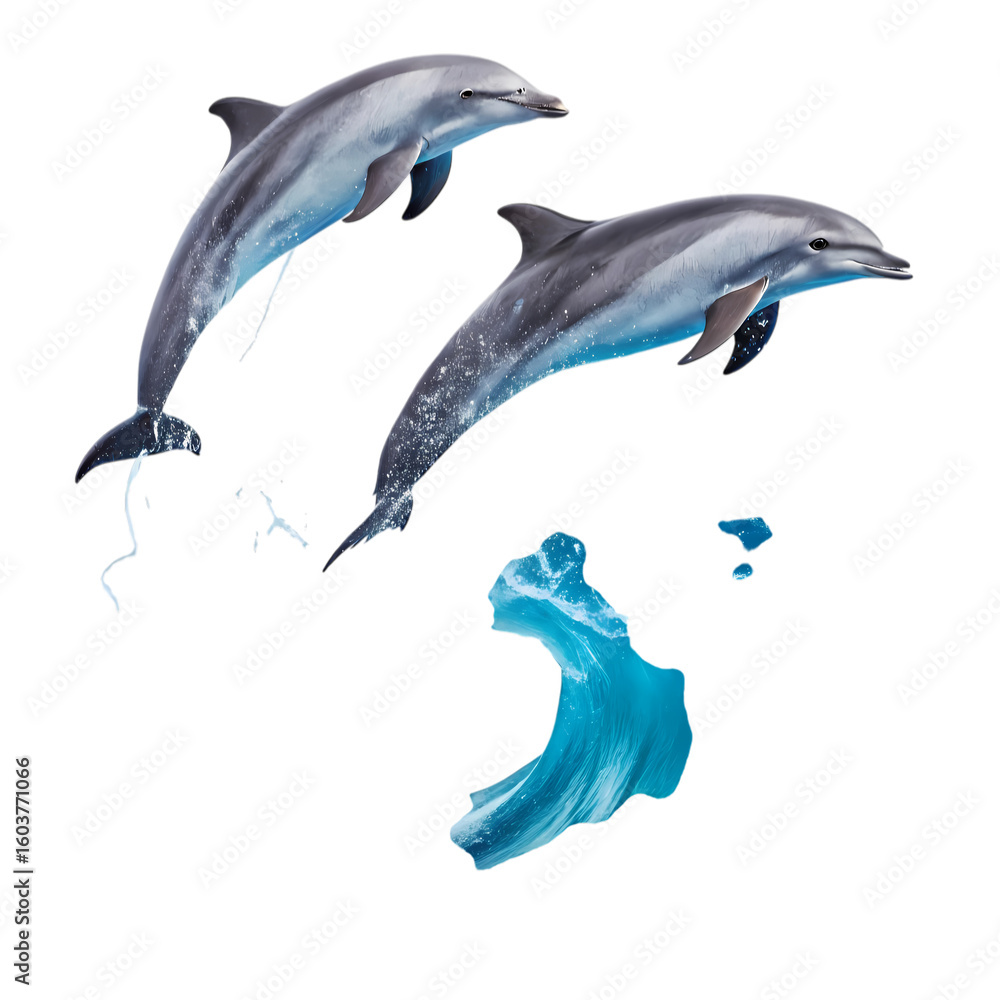 Fototapeta premium Oceanic Ballet Two Dolphins Leap