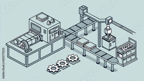 Isometric Industrial Production Line Vector Illustration Minimalistic Modern Technology Design