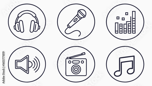 Music and Sound Icon Set in Dark Indigo for Audio Apps, Streaming, and Multimedia Projects