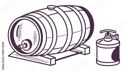 Minimalist Barrel and Dispenser Vector Illustration for Beverage or Brewing Themes