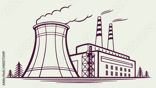 Minimalist Industrial Plant Illustration Vector for Energy and Production Design Concept