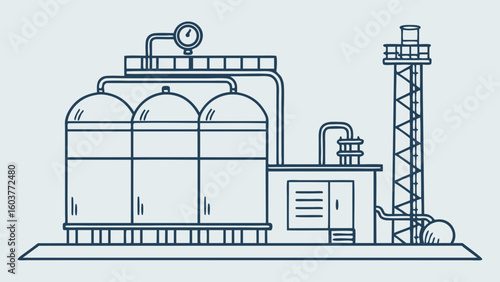 Minimalist Industrial Plant Illustration Vector Graphic for Energy and Resource Management